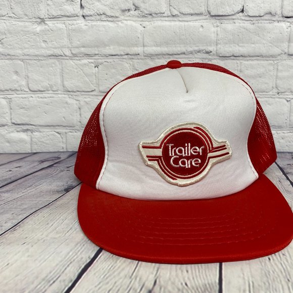 Vintage Trailer Care Hat Cap Snapback Red White Trucker Mesh Embroidered Patch - Picture 5 of 12
